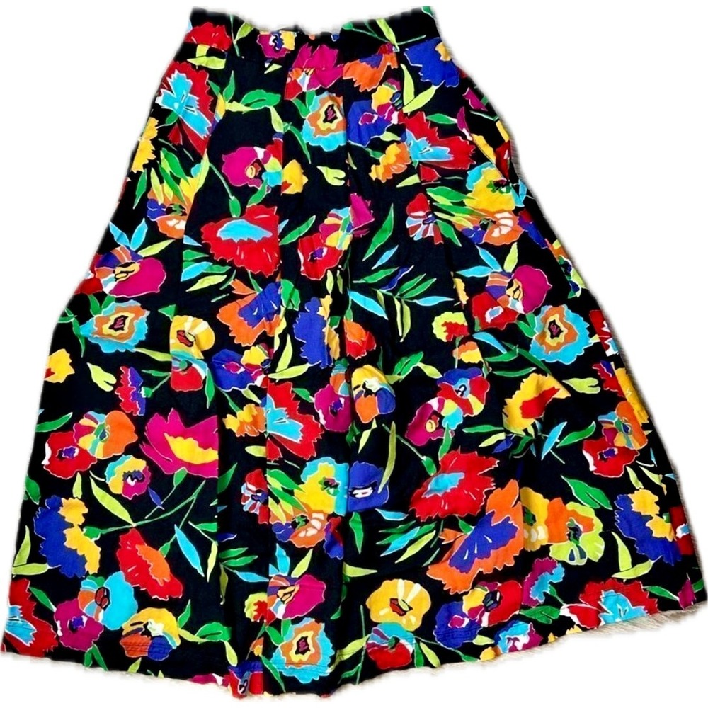 I.B. Diffusion Midi Skirt Womens‎ P Multi Rayon Floral 1991 Vintage 90s